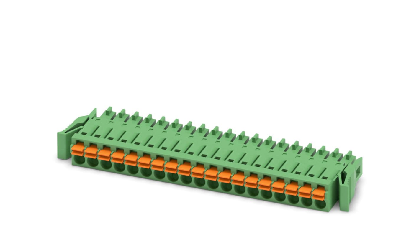Phoenix Contact, 3.5mm Pitch, FMC 1.5/19-ST-3.5-RF, 19 Way, , Pluggable Terminal Block, Plug, Cable Mount, Spring Cage