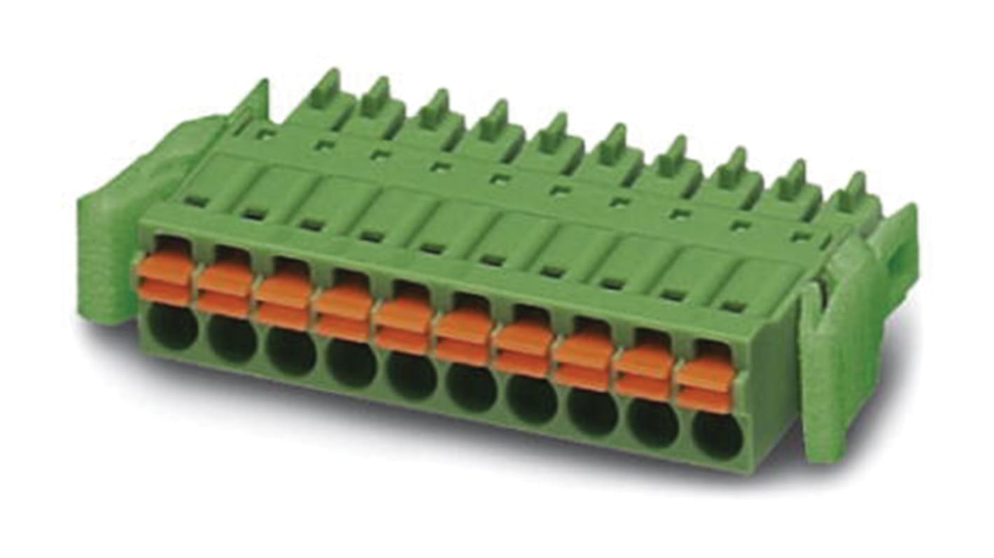 Phoenix Contact, 3.5mm Pitch, FMC 1.5/17-ST-3.5-RF, 17 Way, , Pluggable Terminal Block, Plug, Cable Mount, Spring Cage