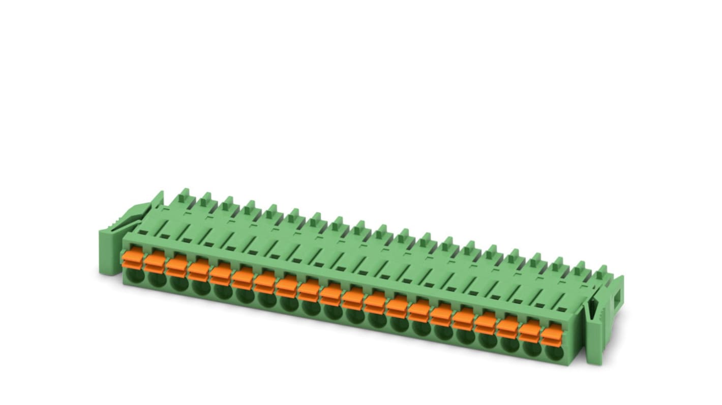 Phoenix Contact, 3.5mm Pitch, FMC 1.5/20-ST-3.5-RF, 20 Way, , Pluggable Terminal Block, Plug, Cable Mount, Spring Cage