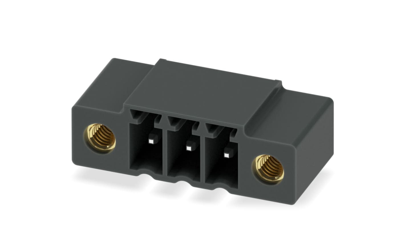 Phoenix Contact, 3.5mm Pitch, MC 1.5/ 3-GF-3.5 P14 THR, 3 Way, Right Angle, Pluggable Terminal Block, Header, Through