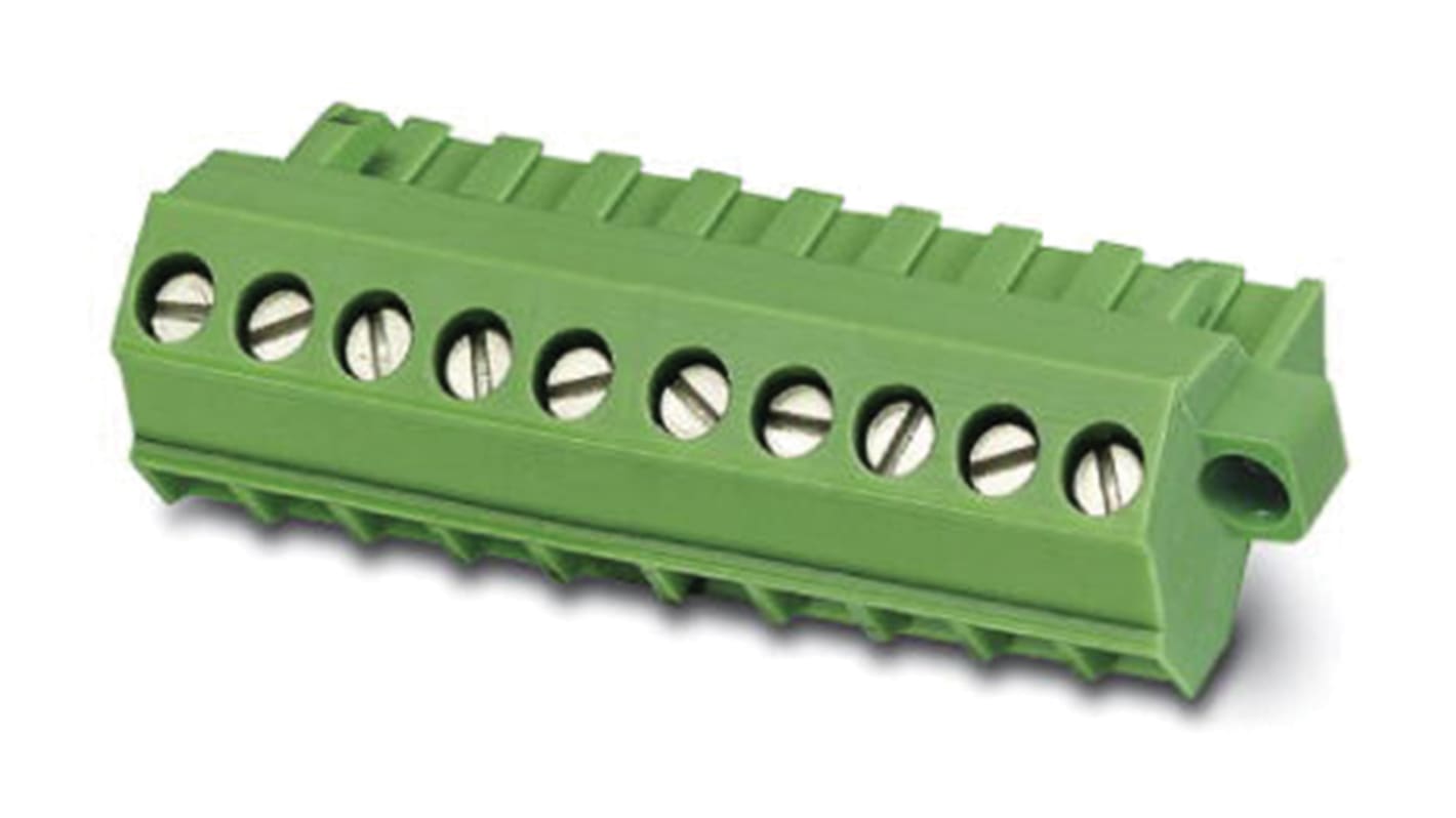 Borne enchufable para PCB Hembra Phoenix Contact de 21 vías, paso 5.08mm, 12A, de color Verde, terminación Tornillo
