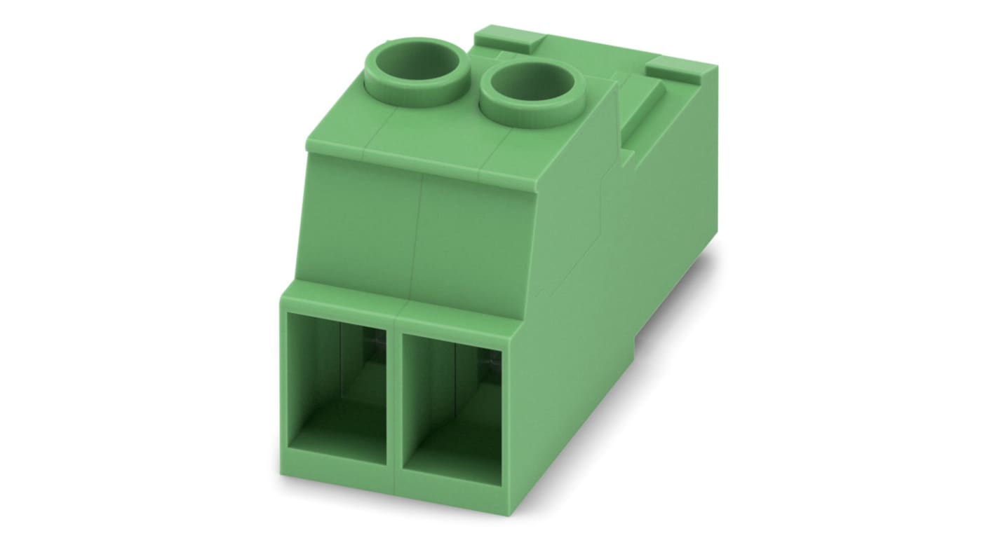 Phoenix Contact, 7.62mm Pitch, IPC 5/ 2-ST-7.62, 2 Way, , Pluggable Terminal Block, Inverted Plug, Cable Mount, Screw