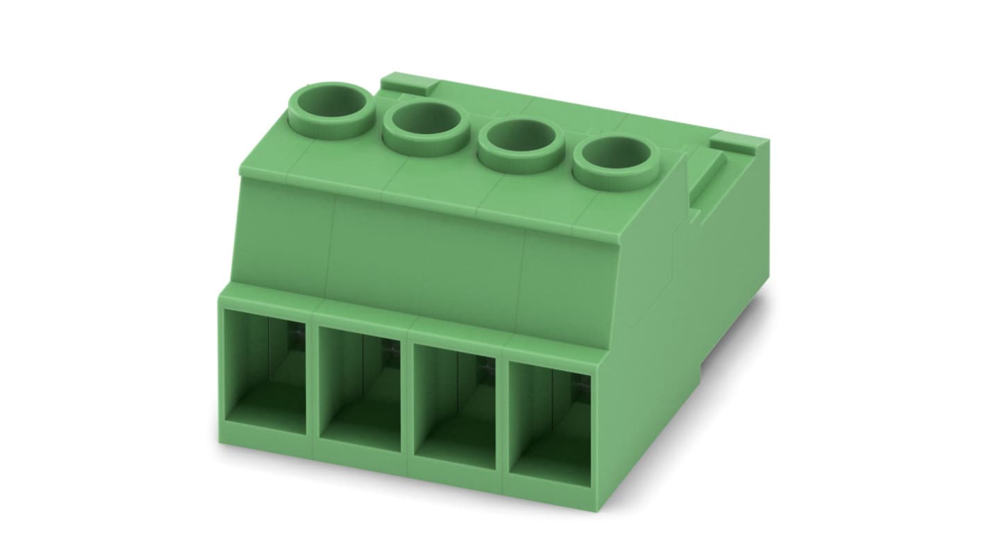 Phoenix Contact, 7.62mm Pitch, IPC 5/ 4-ST-7.62, 4 Way, , Pluggable Terminal Block, Inverted Plug, Cable Mount, Screw