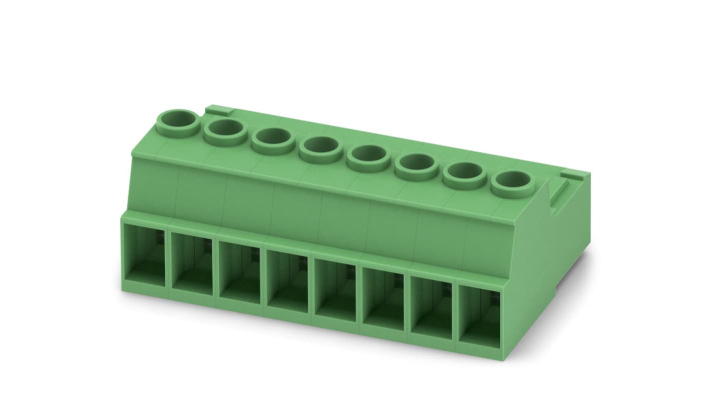 Phoenix Contact, 7.62mm Pitch, IPC 5/ 8-ST-7.62, 8 Way, , Pluggable Terminal Block, Inverted Plug, Cable Mount, Screw