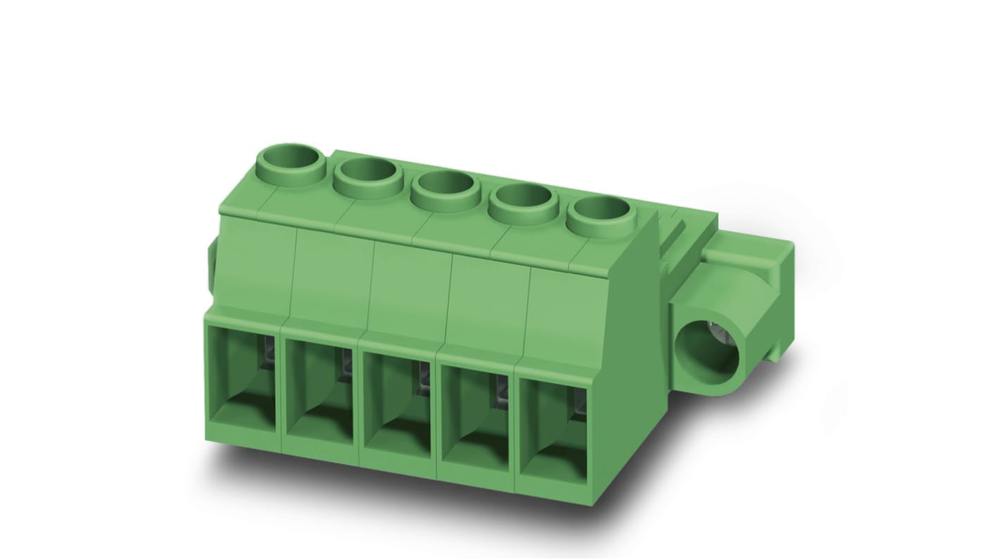 Phoenix Contact, 7.62mm Pitch, IPC 5/ 2-STF-7.62, 2 Way, , Pluggable Terminal Block, Inverted Plug, Cable Mount, Screw