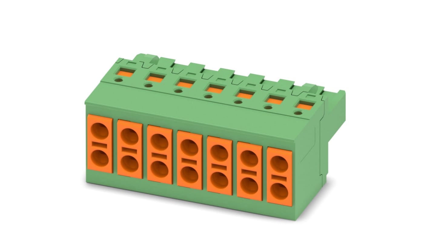 Phoenix Contact, 5mm Pitch, TVFKC 1.5/ 7-ST, 7 Way, Pluggable Terminal Block, Plug, Spring Cage Termination, 1713884