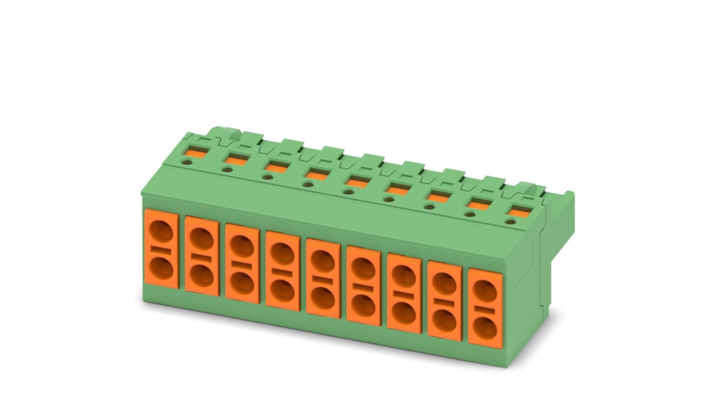 Phoenix Contact, 5mm Pitch, TVFKC 1.5/ 9-ST, 9 Way, Pluggable Terminal Block, Plug, Spring Cage Termination, 1713907