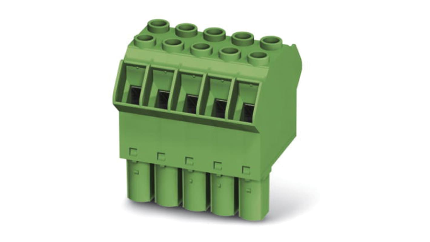 Borne enchufable para PCB Hembra Phoenix Contact de 2 vías, paso 10.16mm, 76A, de color Verde, terminación Tornillo