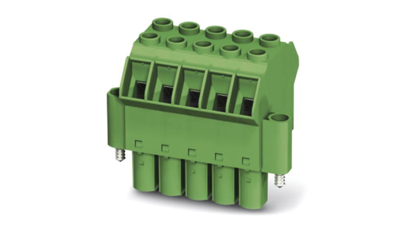 Borne enchufable para PCB Hembra Phoenix Contact de 3 vías, paso 10.16mm, 76A, de color Verde, terminación Tornillo