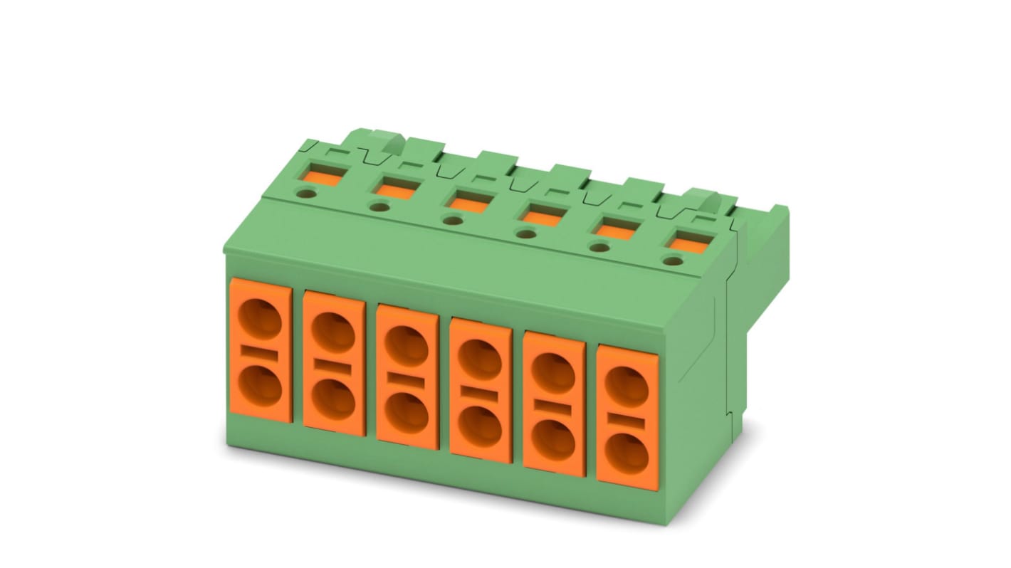 Phoenix Contact, 5mm Pitch, TVFKCL 1.5/ 6-ST, 6 Way, Pluggable Terminal Block, Plug, Spring Cage Termination, 1715963