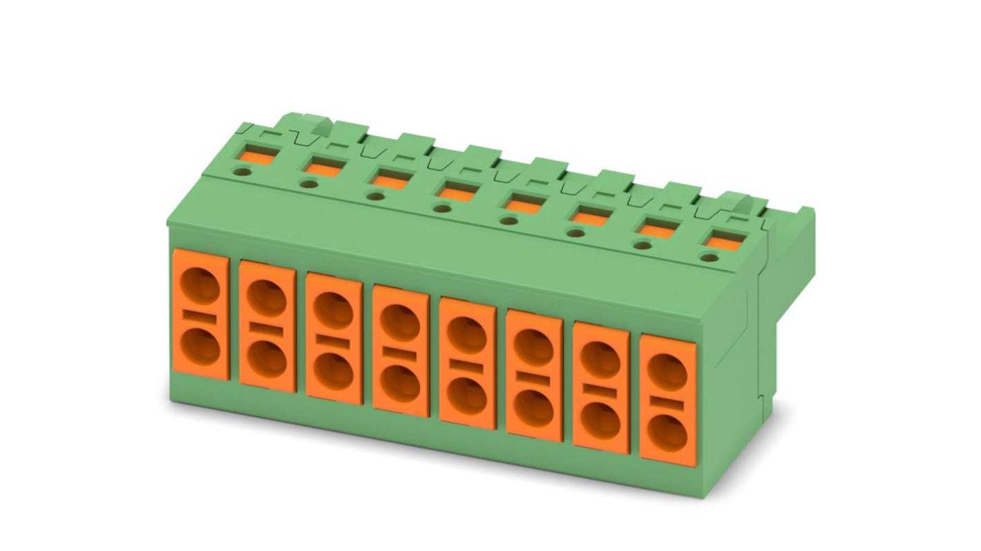Phoenix Contact, 5mm Pitch, TVFKCL 1.5/ 8-ST, 8 Way, Pluggable Terminal Block, Plug, Spring Cage Termination, 1715989