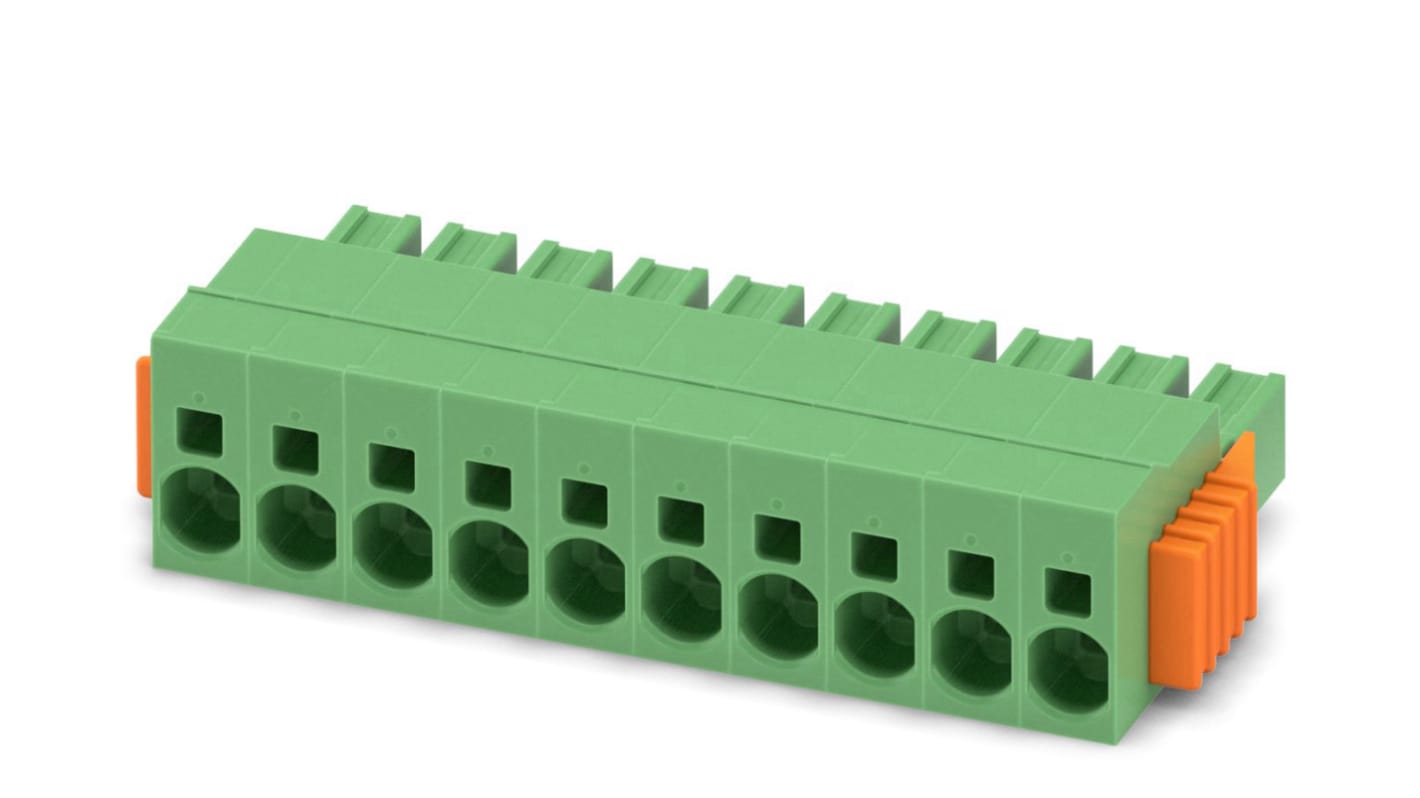 Phoenix Contact, 7.62mm Pitch, SPC 5/10-STCL-7.62, 10 Way, Pluggable Terminal Block, Plug, Spring Cage Termination,