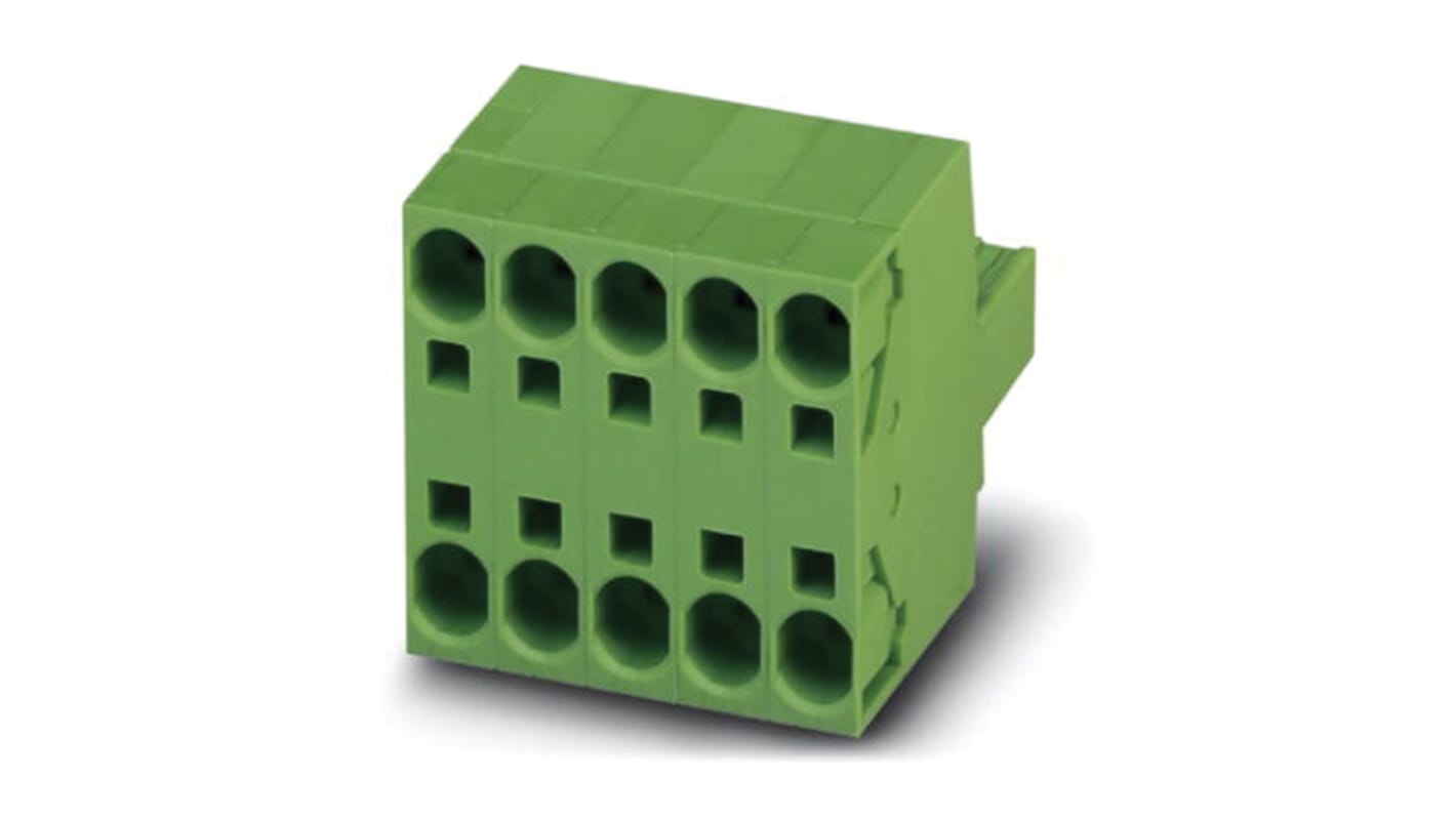 Phoenix Contact, 7.62mm Pitch, TSPC 5/ 2-ST-7.62, 2 Way, Pluggable Terminal Block, Plug, Spring Cage Termination,