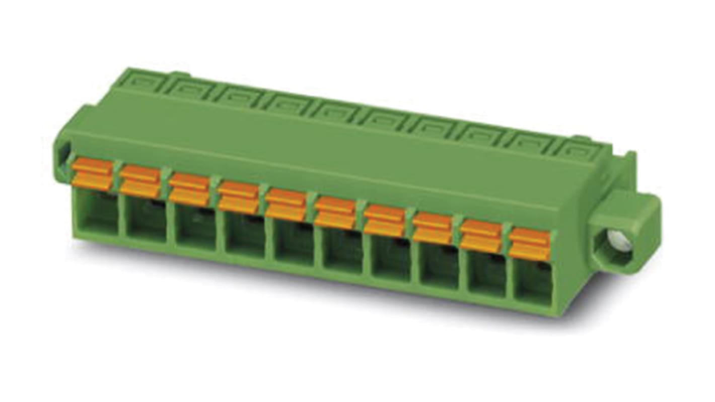 Borne enchufable para PCB Hembra Phoenix Contact de 7 vías, paso 5mm, 12A, de color Verde, terminación Mordaza de