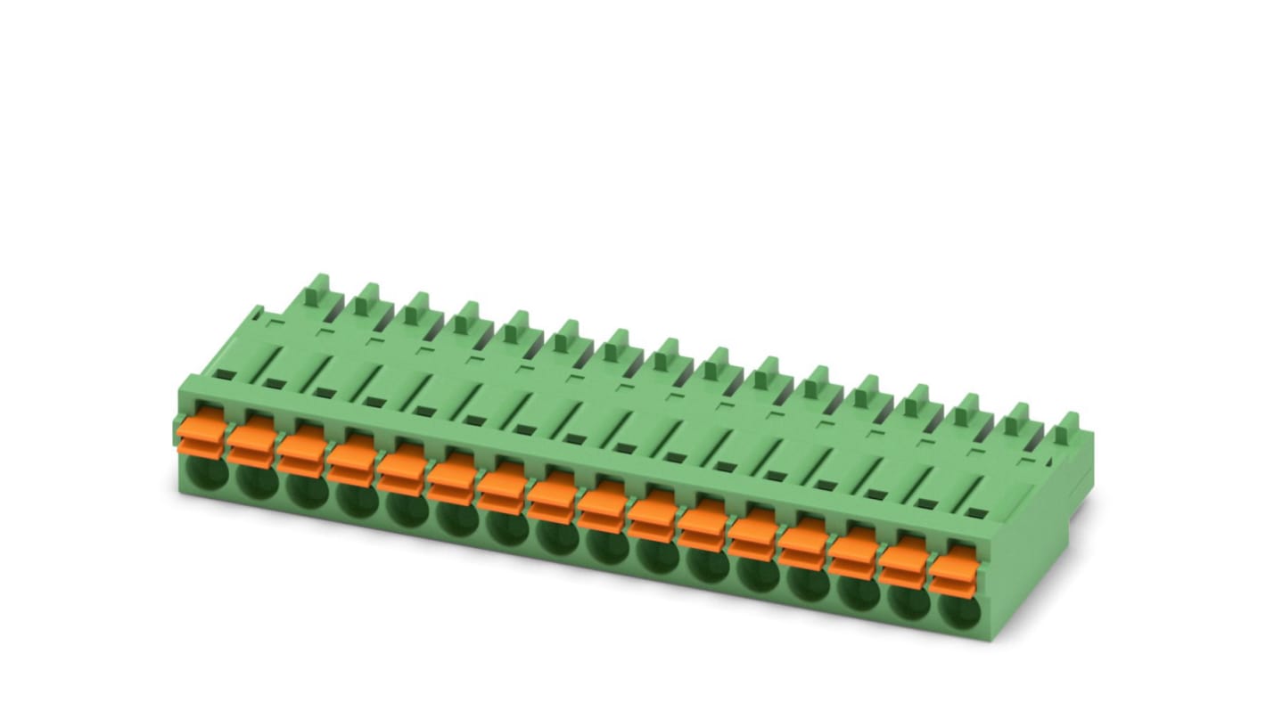 Phoenix Contact, 3.5mm Pitch, FMC 1.5/16-ST-3.5, 16 Way, , Pluggable Terminal Block, Plug, Cable Mount, Spring Cage