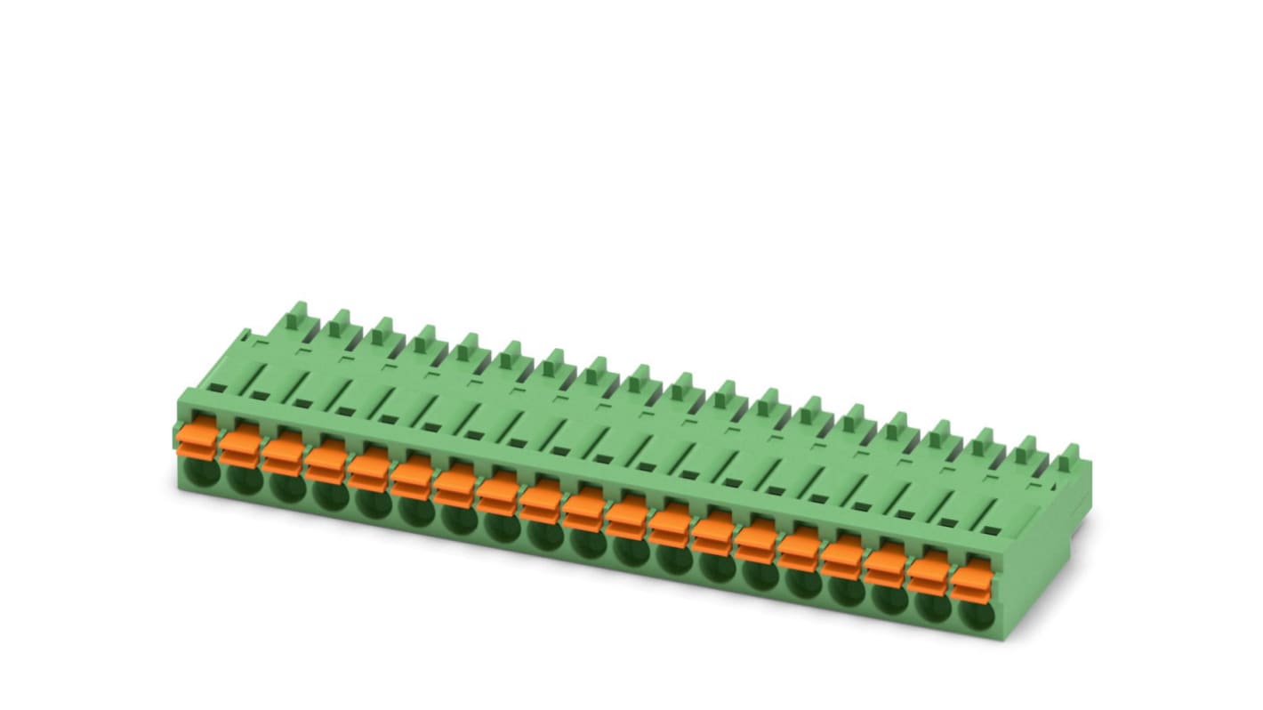 Phoenix Contact, 3.5mm Pitch, FMC 1.5/19-ST-3.5, 19 Way, , Pluggable Terminal Block, Plug, Cable Mount, Spring Cage