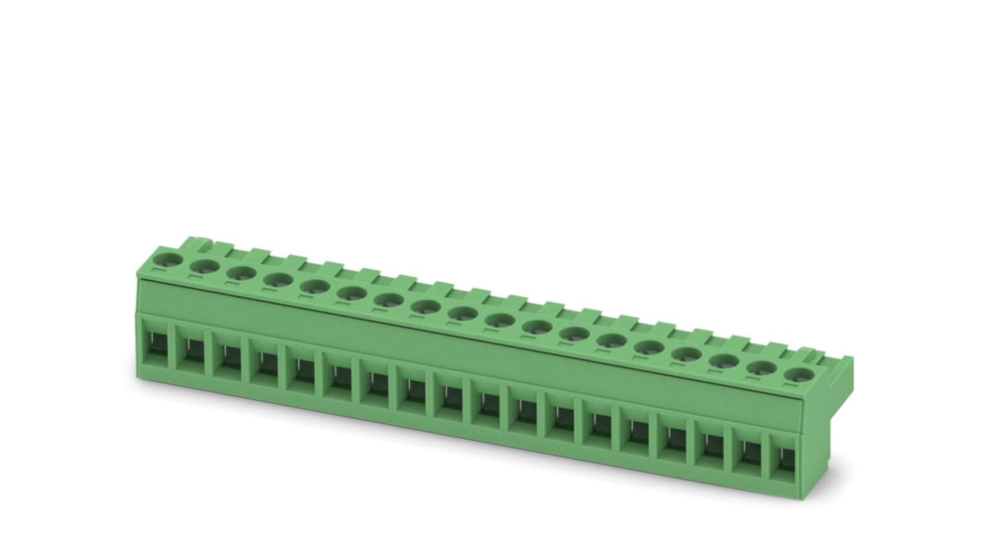 Phoenix Contact, 5.08mm Pitch, MSTBT 2.5/18-ST-5.08, 18 Way, Pluggable Terminal Block, Plug, Screw Termination, 1919899