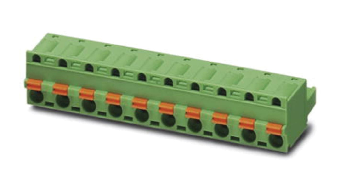 Borne enchufable para PCB Hembra Phoenix Contact de 12 vías, paso 7.62mm, 12A, de color Verde, terminación Mordaza de