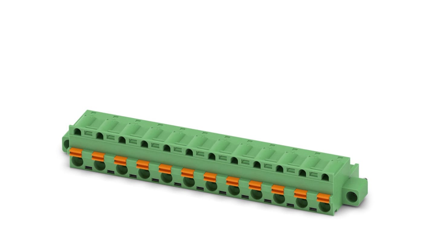 Borne enchufable para PCB Hembra Phoenix Contact de 12 vías, paso 7.62mm, 12A, de color Verde, terminación Mordaza de