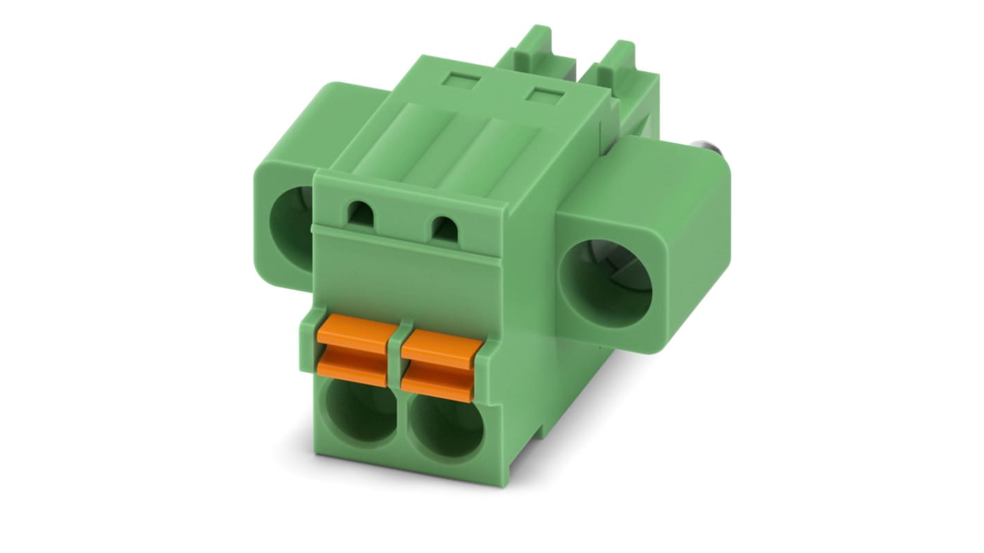 Phoenix Contact, 3.5mm Pitch, FK-MCP 1.5/ 2-STF-3.5, 2 Way, , Pluggable Terminal Block, Plug, Cable Mount, Spring Cage
