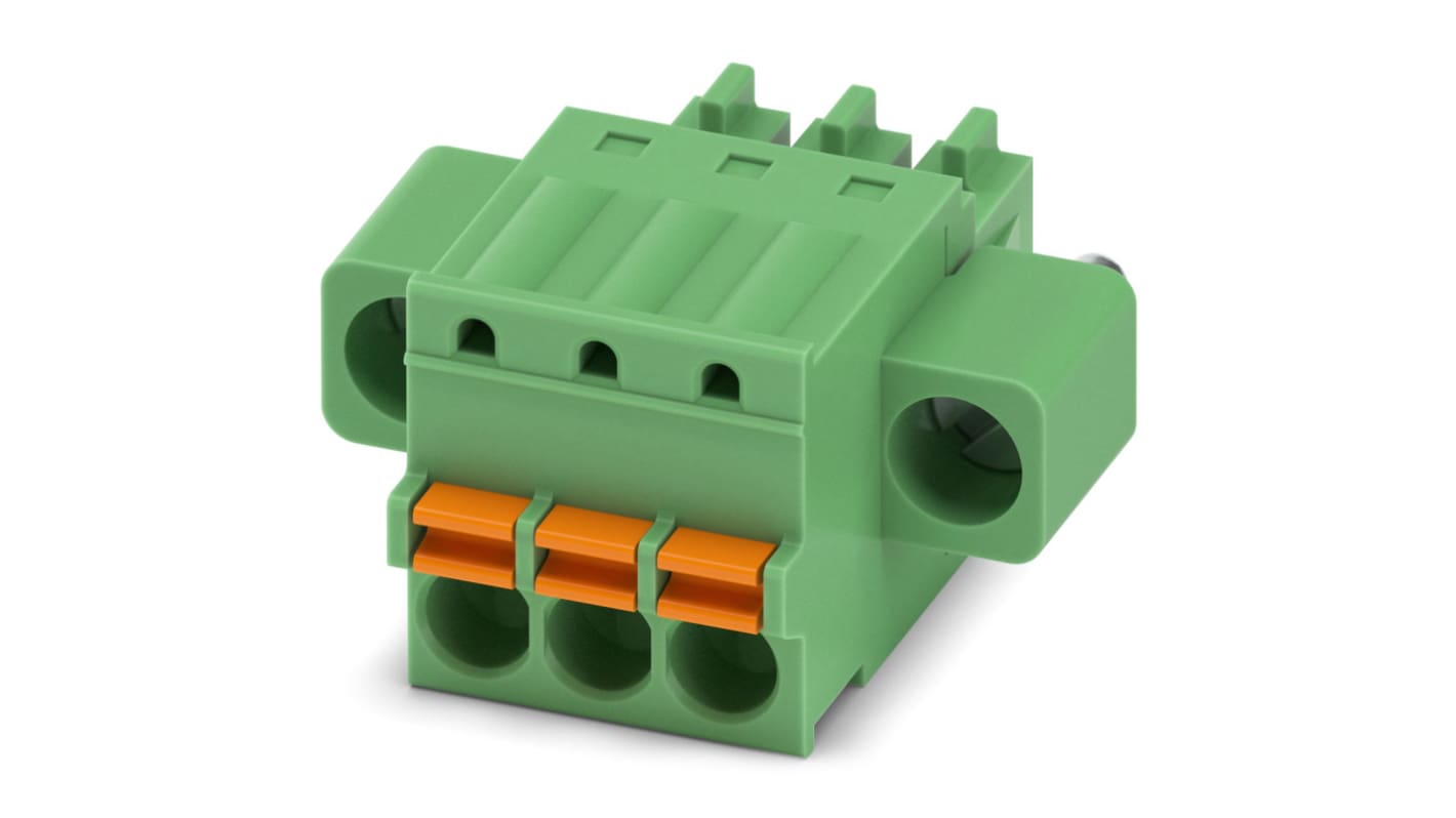 Phoenix Contact, 3.5mm Pitch, FK-MCP 1.5/ 3-STF-3.5, 3 Way, , Pluggable Terminal Block, Plug, Cable Mount, Spring Cage