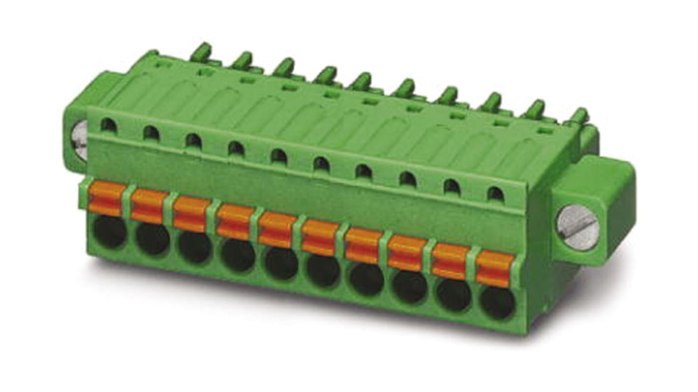 Borne enchufable para PCB Hembra Phoenix Contact de 7 vías, paso 3.5mm, 8A, de color Verde, terminación Mordaza de
