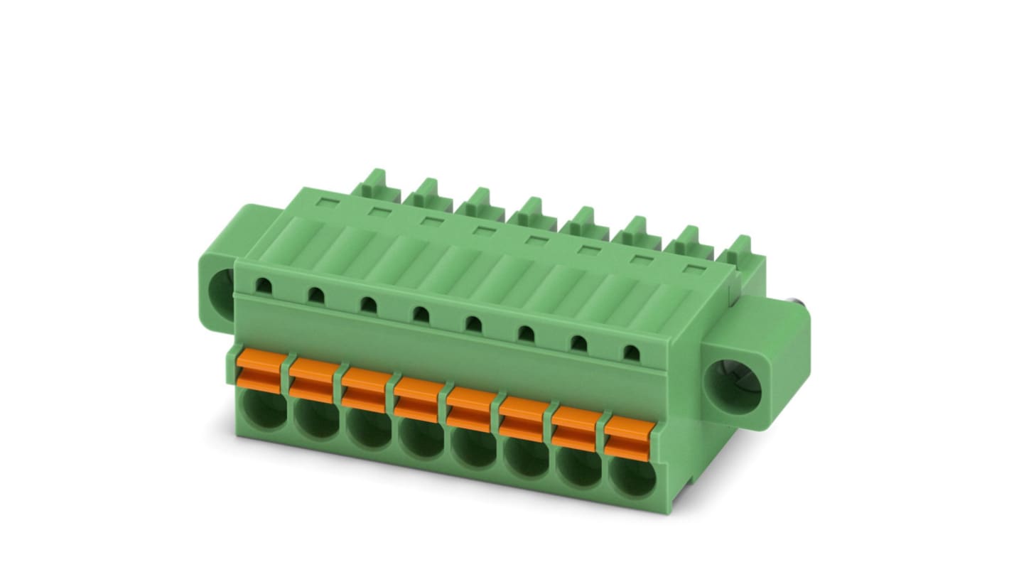 Phoenix Contact, 3.5mm Pitch, FK-MCP 1.5/ 8-STF-3.5, 8 Way, , Pluggable Terminal Block, Plug, Cable Mount, Spring Cage