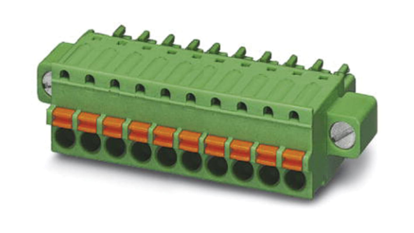 Borne enchufable para PCB Hembra Phoenix Contact de 12 vías, paso 3.5mm, 8A, de color Verde, terminación Mordaza de