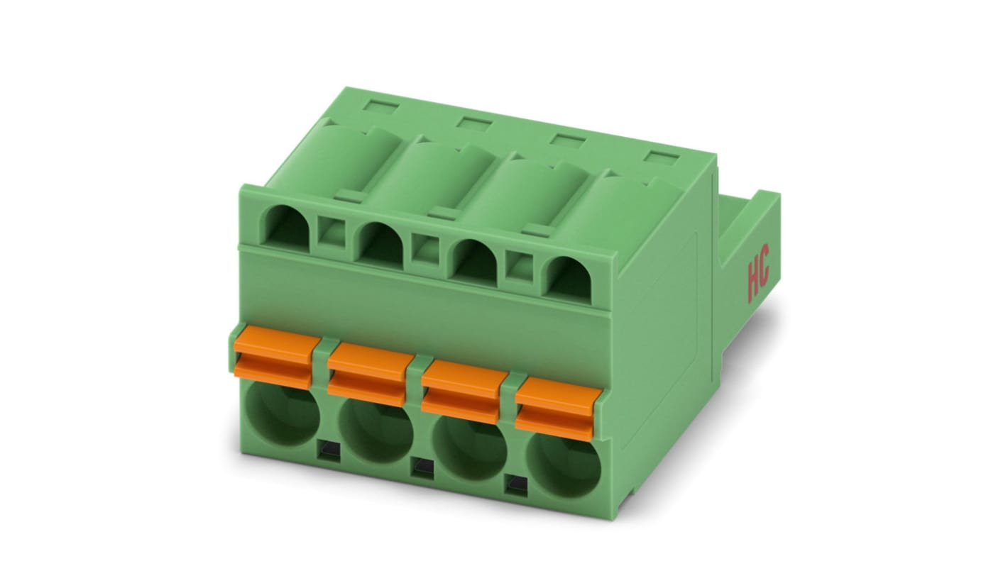 Phoenix Contact, 5mm Pitch, FKC 2.5 HC/4 ST, 4 Way, Pluggable Terminal Block, Plug, Spring Cage Termination, 1942170