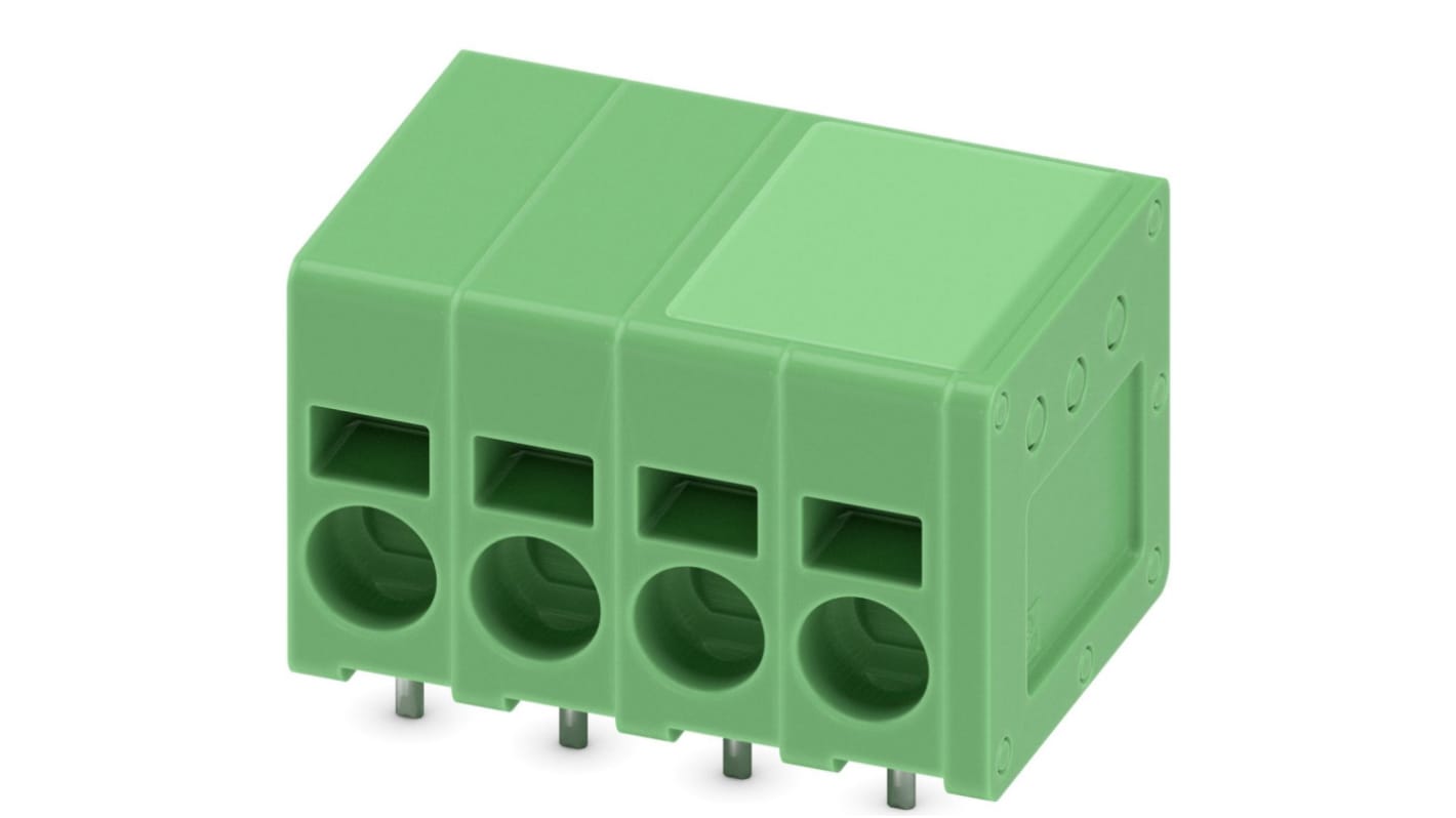 Phoenix Contact SPT 2.5/ 4-H-5.0-EX Series PCB Terminal Block, 4-Contact, 5mm Pitch, Through Hole Mount, Spring Cage