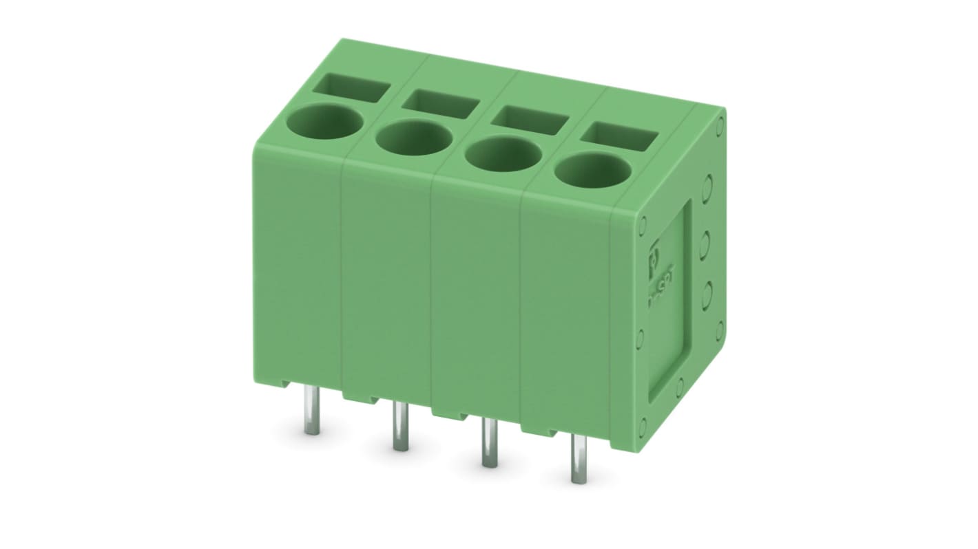 Phoenix Contact SPT 2.5/ 4-V-5.0-EX Series PCB Terminal Block, 4-Contact, 5mm Pitch, Through Hole Mount, Spring Cage