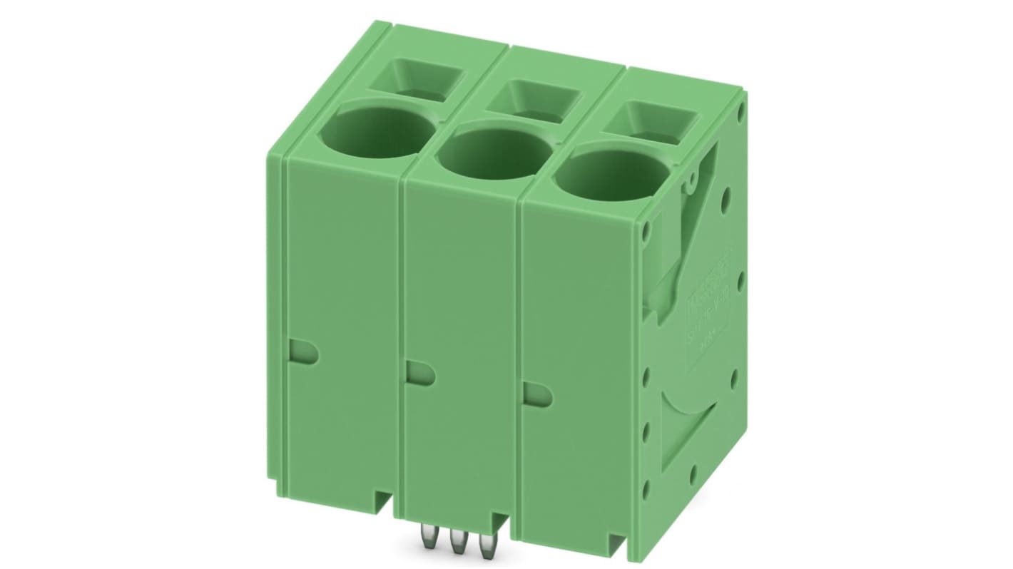 Phoenix Contact SPT 16/ 3-V-10.0-ZB Series PCB Terminal Block, 3-Contact, 10mm Pitch, Through Hole Mount, Spring Cage