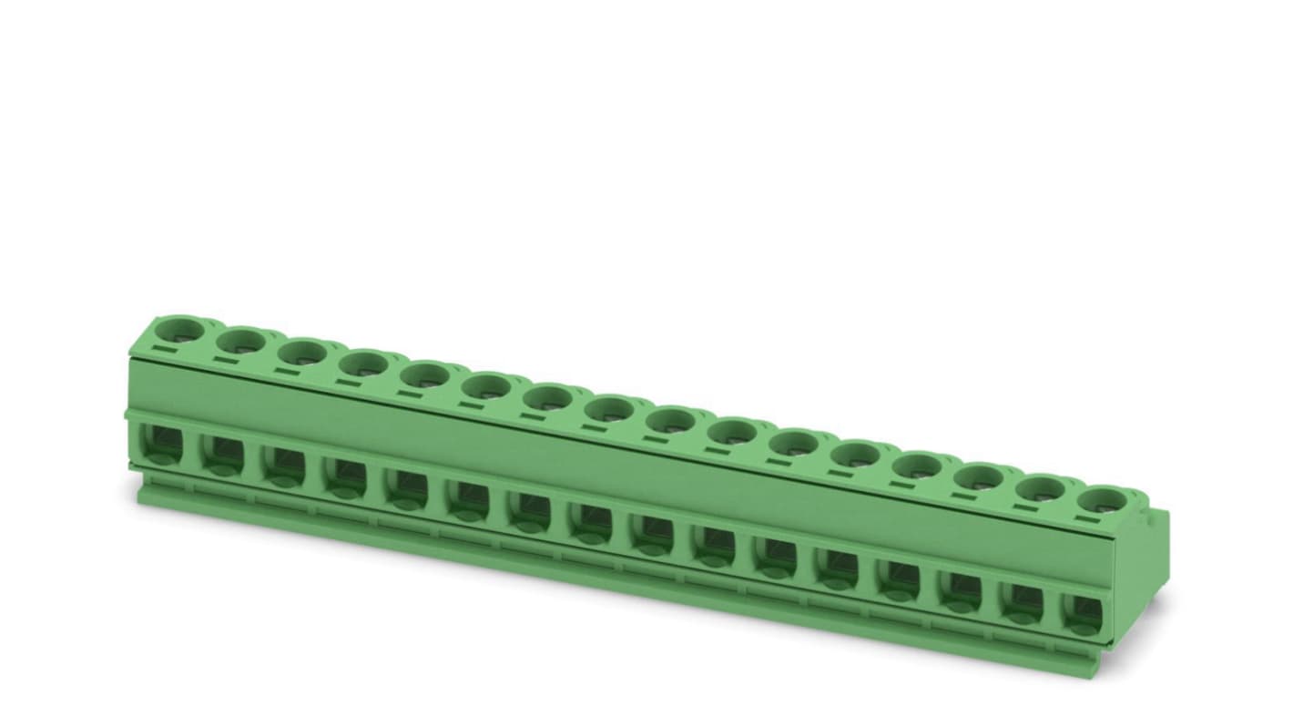 Phoenix Contact, 5mm Pitch, PT 1.5/16-PH-5.0 CLIP, 16 Way, Pluggable Terminal Block, Plug, Screw Termination, 1755871