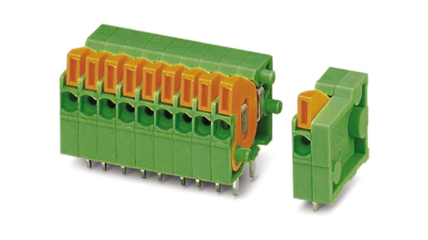 Phoenix Contact FFKDSA1/H-2.54-15 Series PCB Terminal Block, 15-Contact, 2.54mm Pitch, Through Hole Mount, Spring Cage