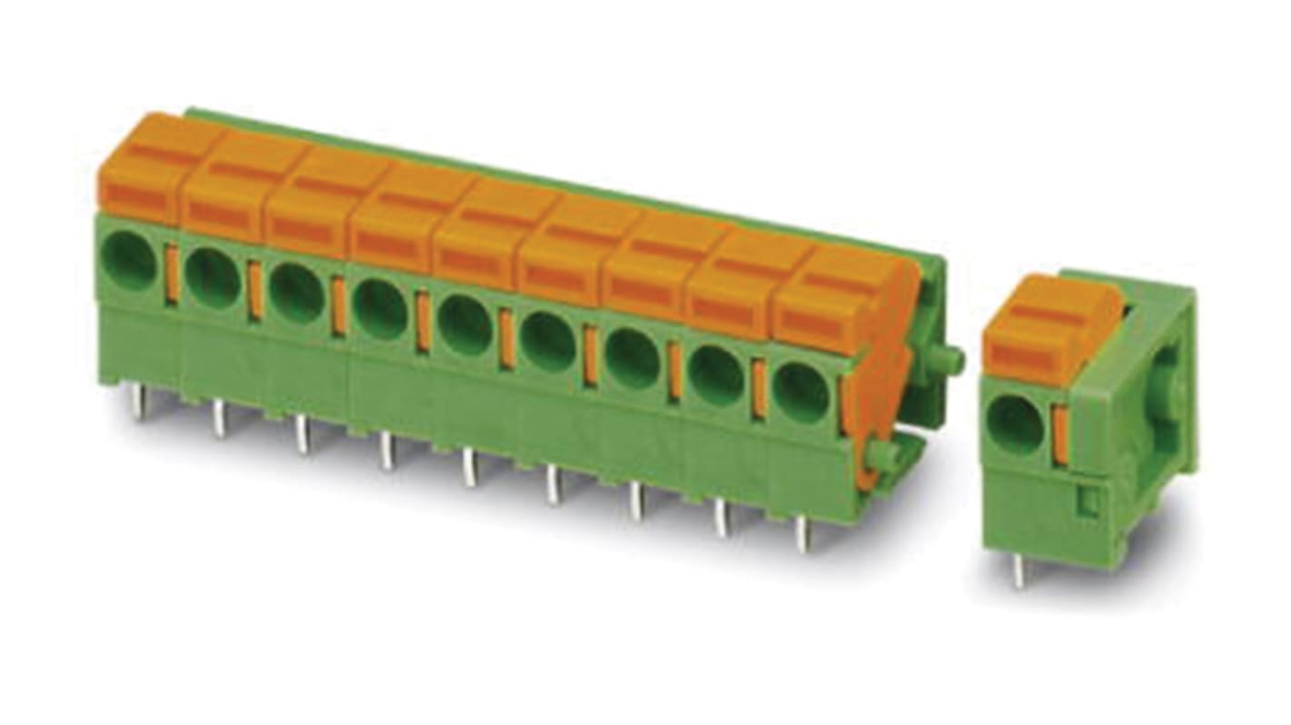 Phoenix Contact FFKDSA1/H1-5.08-15 Series PCB Terminal Block, 15-Contact, 5.08mm Pitch, Through Hole Mount, Spring Cage