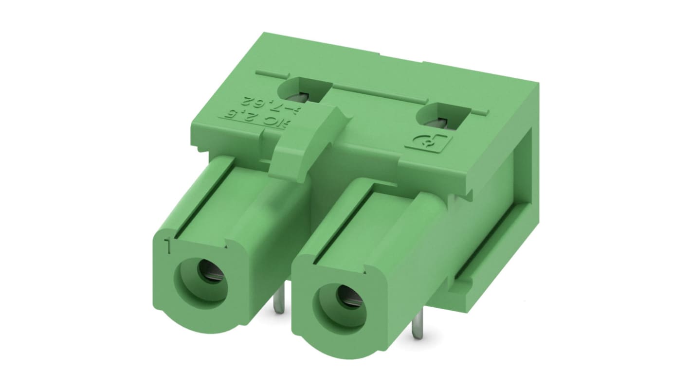Phoenix Contact, 7.62mm Pitch, COMBICON Power, 2 Way, Right Angle, Pluggable Terminal Block, Inverted Header, Through