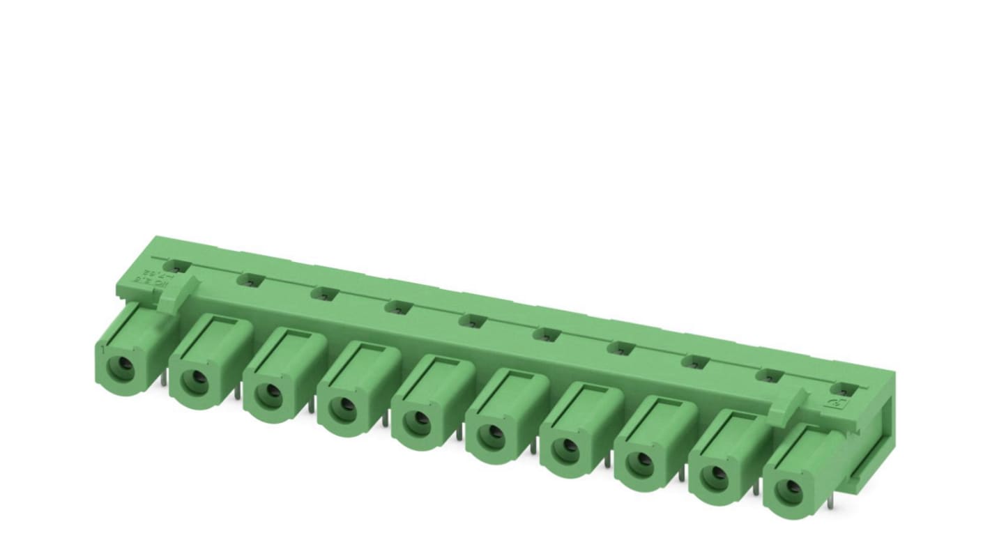 Phoenix Contact, 7.62mm Pitch, COMBICON Power, 10 Way, Right Angle, Pluggable Terminal Block, Inverted Header, Through