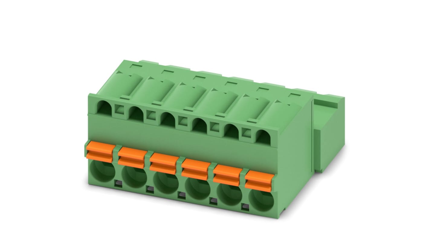 Phoenix Contact, 5mm Pitch, FKIC 2.5/ 6-ST, 6 Way, , Pluggable Terminal Block, Inverted Plug, Cable Mount, Spring Cage