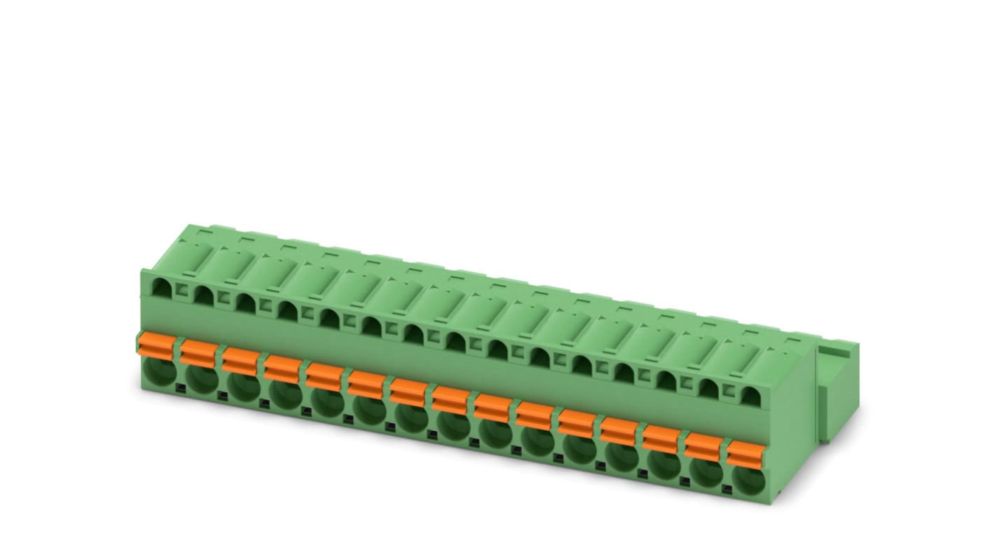 Phoenix Contact, 5mm Pitch, FKIC 2.5/15-ST, 15 Way, , Pluggable Terminal Block, Inverted Plug, Cable Mount, Spring Cage