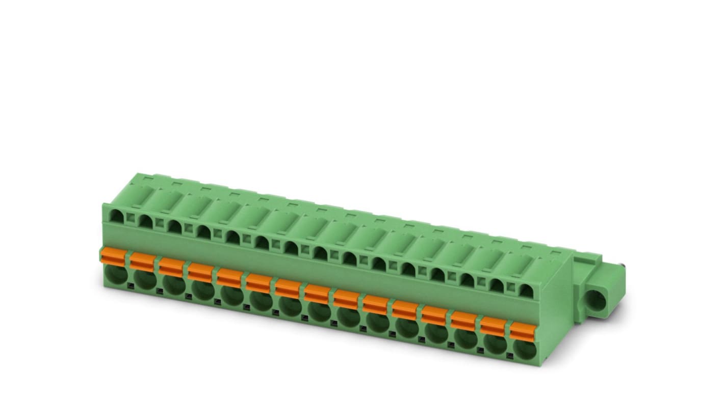 Phoenix Contact, 5mm Pitch, FKIC 2.5/15-STF, 15 Way, , Pluggable Terminal Block, Inverted Plug, Cable Mount, Spring