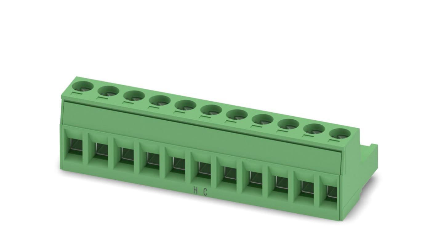 Borne enchufable para PCB Hembra Phoenix Contact de 11 vías, paso 5mm, 16A, de color Verde, terminación Tornillo