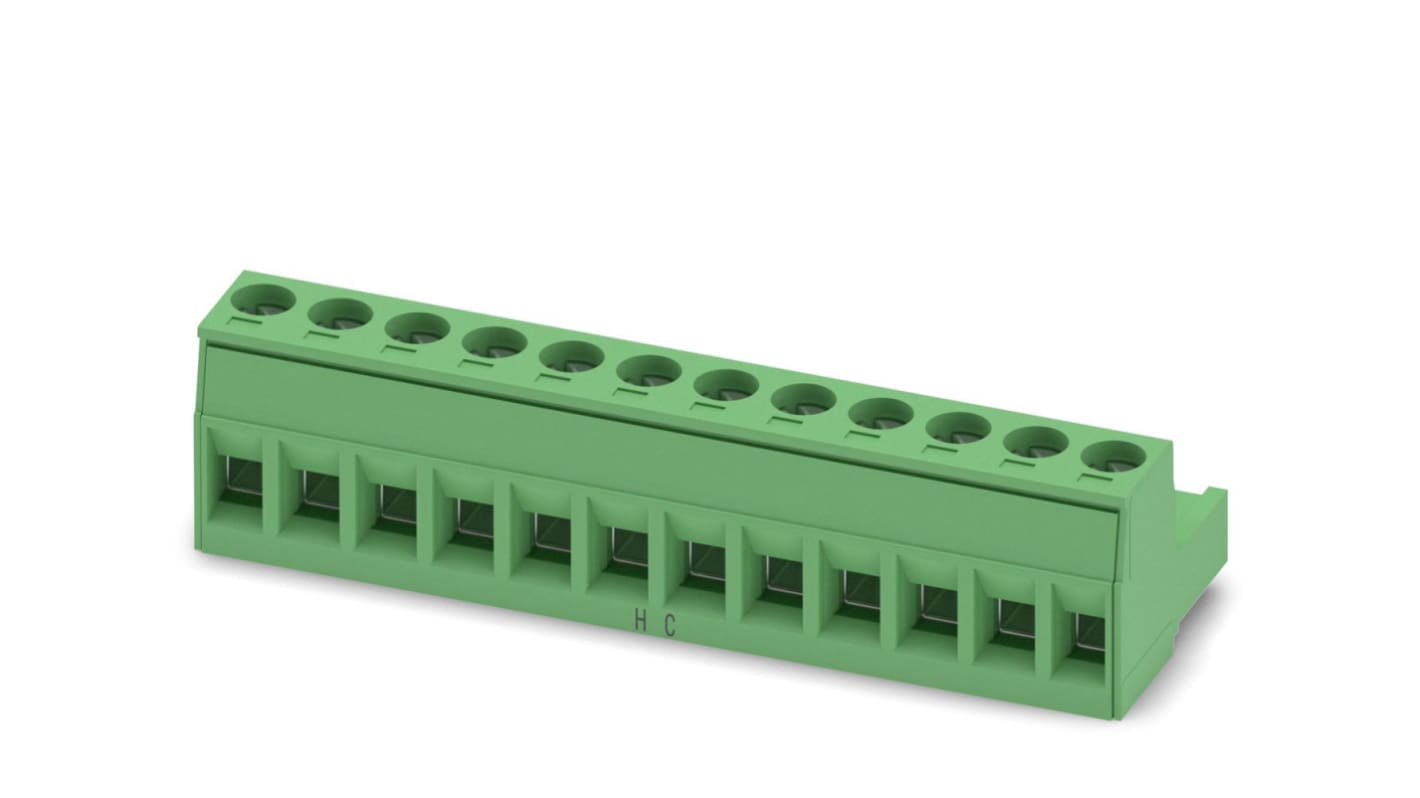 Borne enchufable para PCB Hembra Phoenix Contact de 12 vías, paso 5mm, 16A, de color Verde, terminación Tornillo