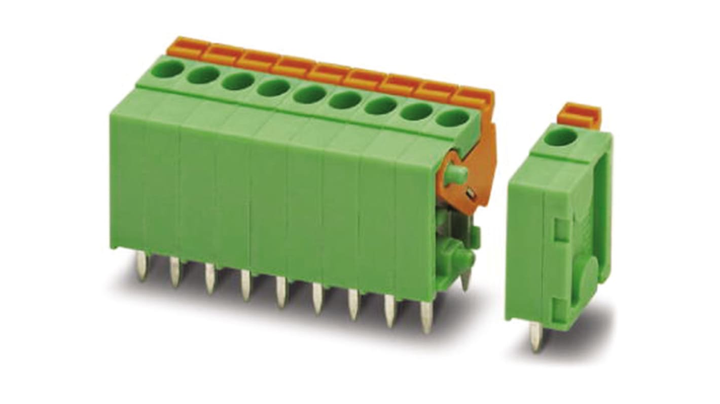 Phoenix Contact FFKDSA1/V-3.81- 9 Series PCB Terminal Block, 9-Contact, 3.81mm Pitch, Through Hole Mount, Spring Cage