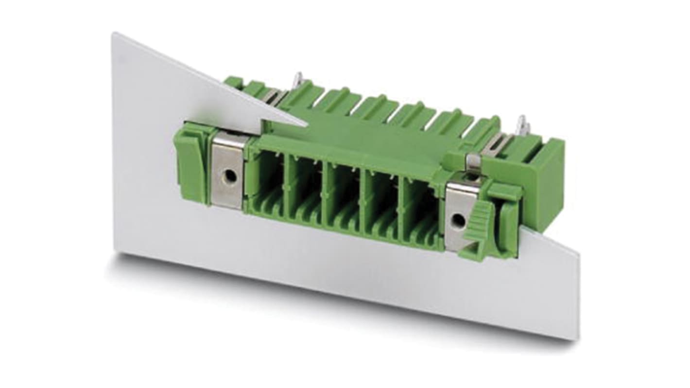 Phoenix Contact 7.62mm Pitch 3 Way Right Angle Pluggable Terminal Block, Feed Through Header, Panel Mount, Through