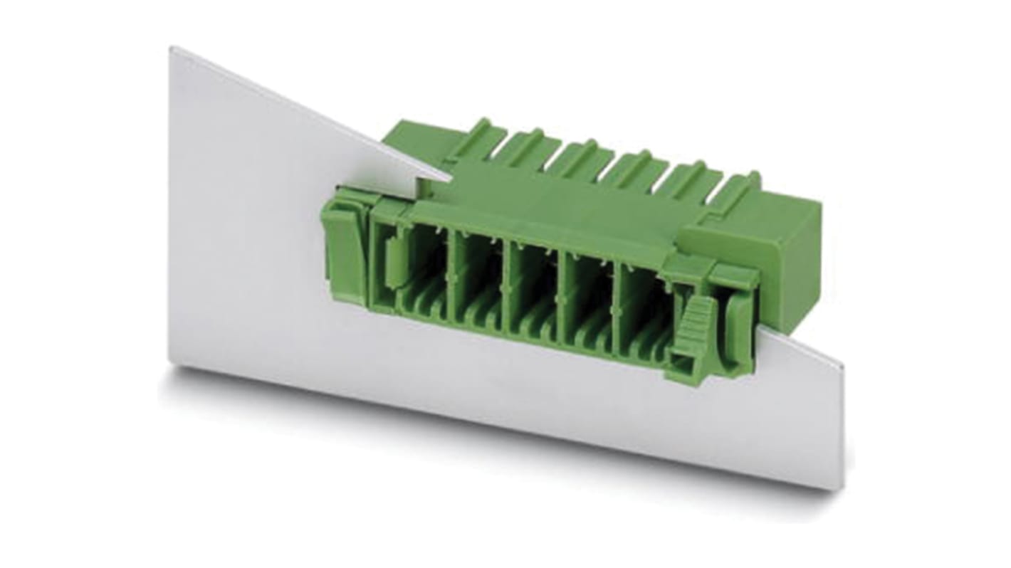 Phoenix Contact 7.62mm Pitch 4 Way Right Angle Pluggable Terminal Block, Feed Through Header, Panel Mount, Through