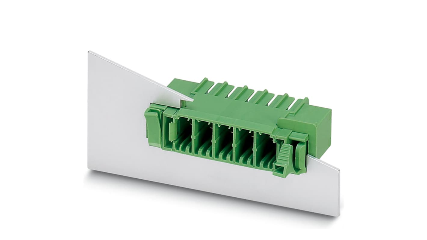 Phoenix Contact 7.62mm Pitch 7 Way Right Angle Pluggable Terminal Block, Feed Through Header, Panel Mount, Through