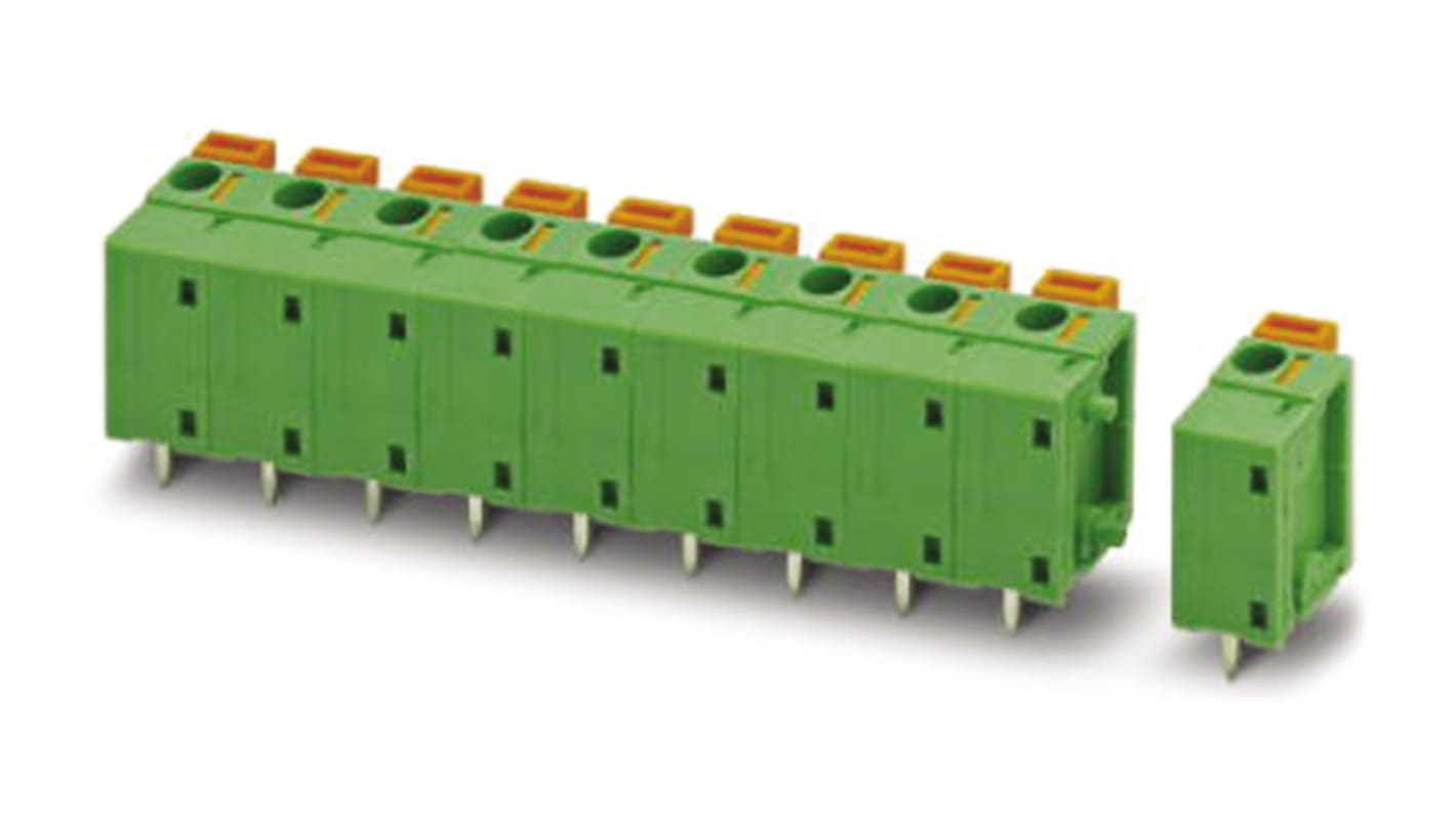 Phoenix Contact FFKDSA1/V1-7.62- 2 Series PCB Terminal Block, 2-Contact, 7.62mm Pitch, Through Hole Mount, Spring Cage