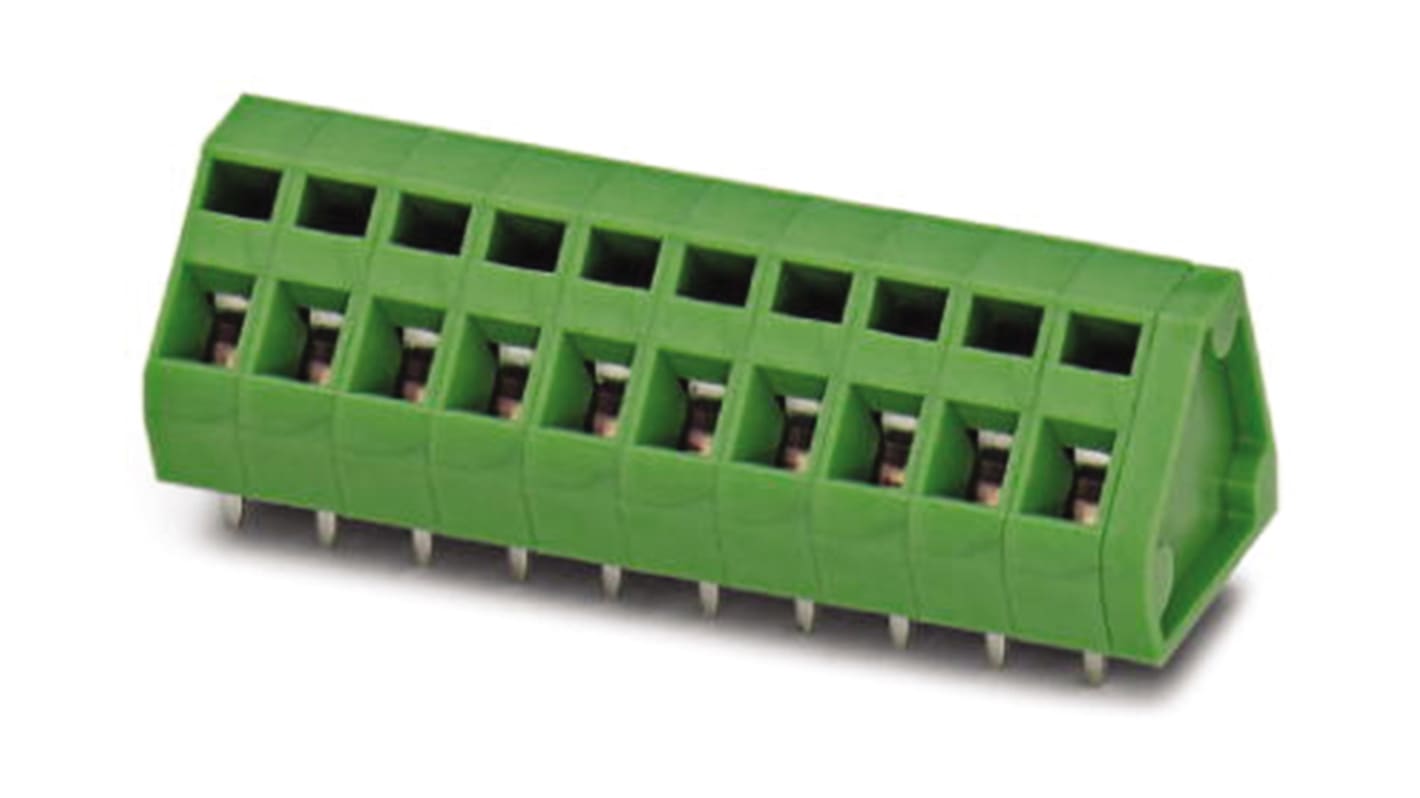 Borne para PCB Hembra Phoenix Contact de 4 vías, paso 5.08mm, 16A, de color Verde, montaje Montaje en orificio pasante,