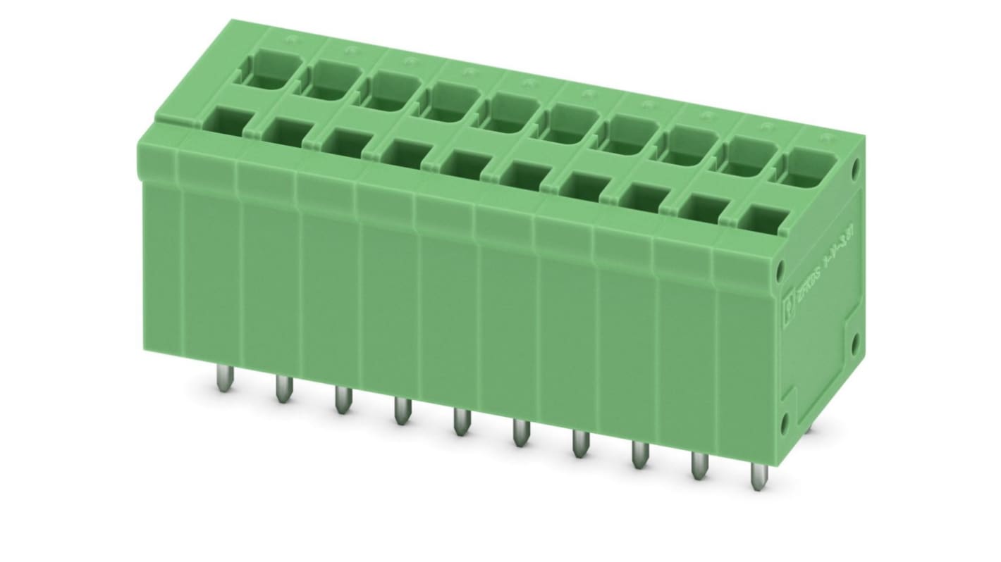 Phoenix Contact ZFKDSA 1-V-3.81-10 Series PCB Terminal Block, 10-Contact, 3.81mm Pitch, Through Hole Mount, Spring Cage