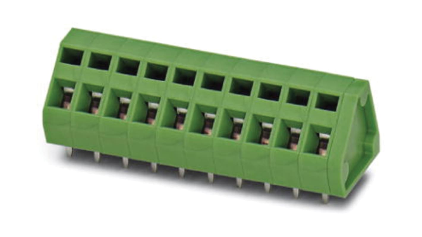 Borne para PCB Hembra Phoenix Contact de 11 vías, paso 5.08mm, 16A, de color Verde, montaje Montaje en orificio